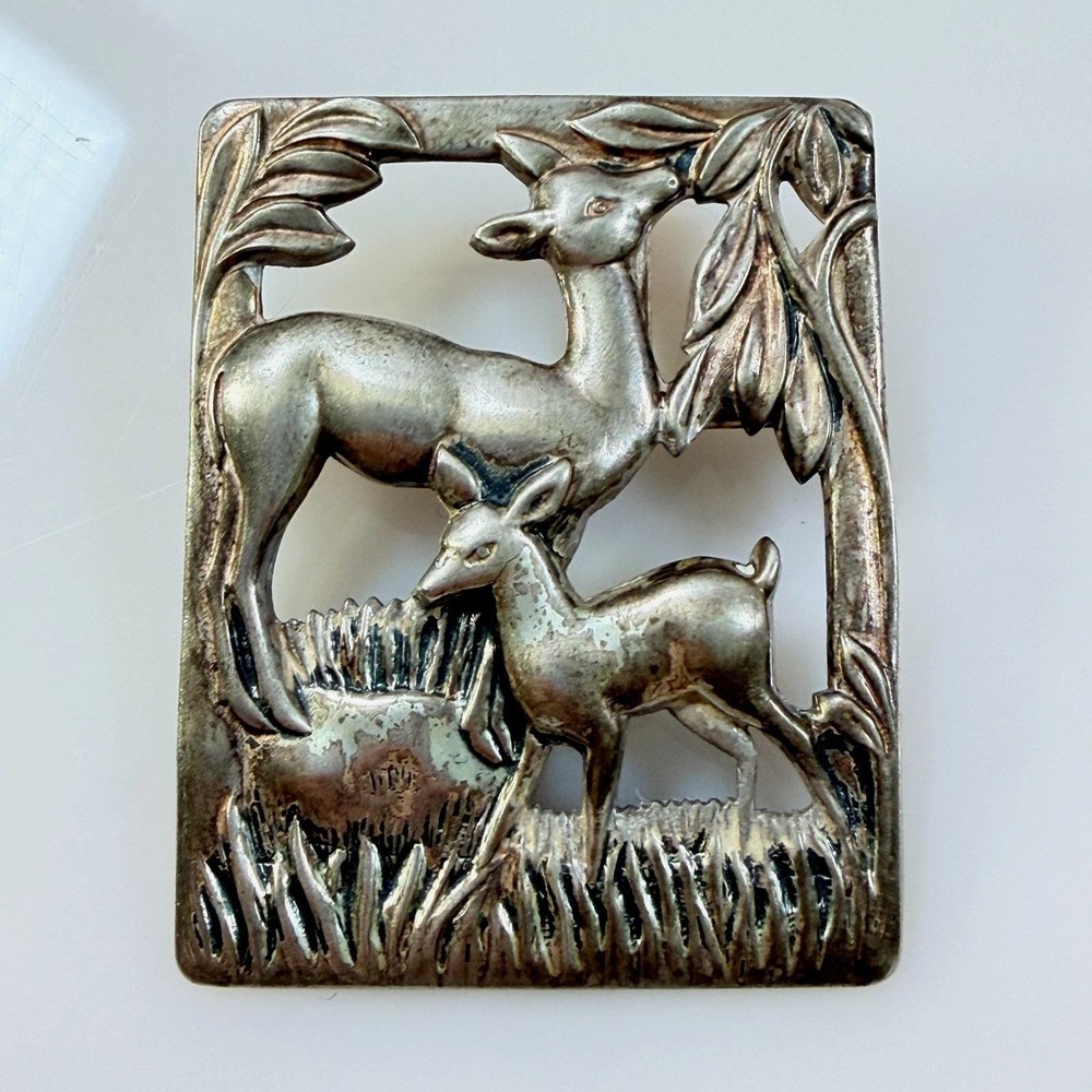 Vintage Coro Craft Sterling Silver Deer Brooch Convertible Pendant 2.25" *FLAW*
